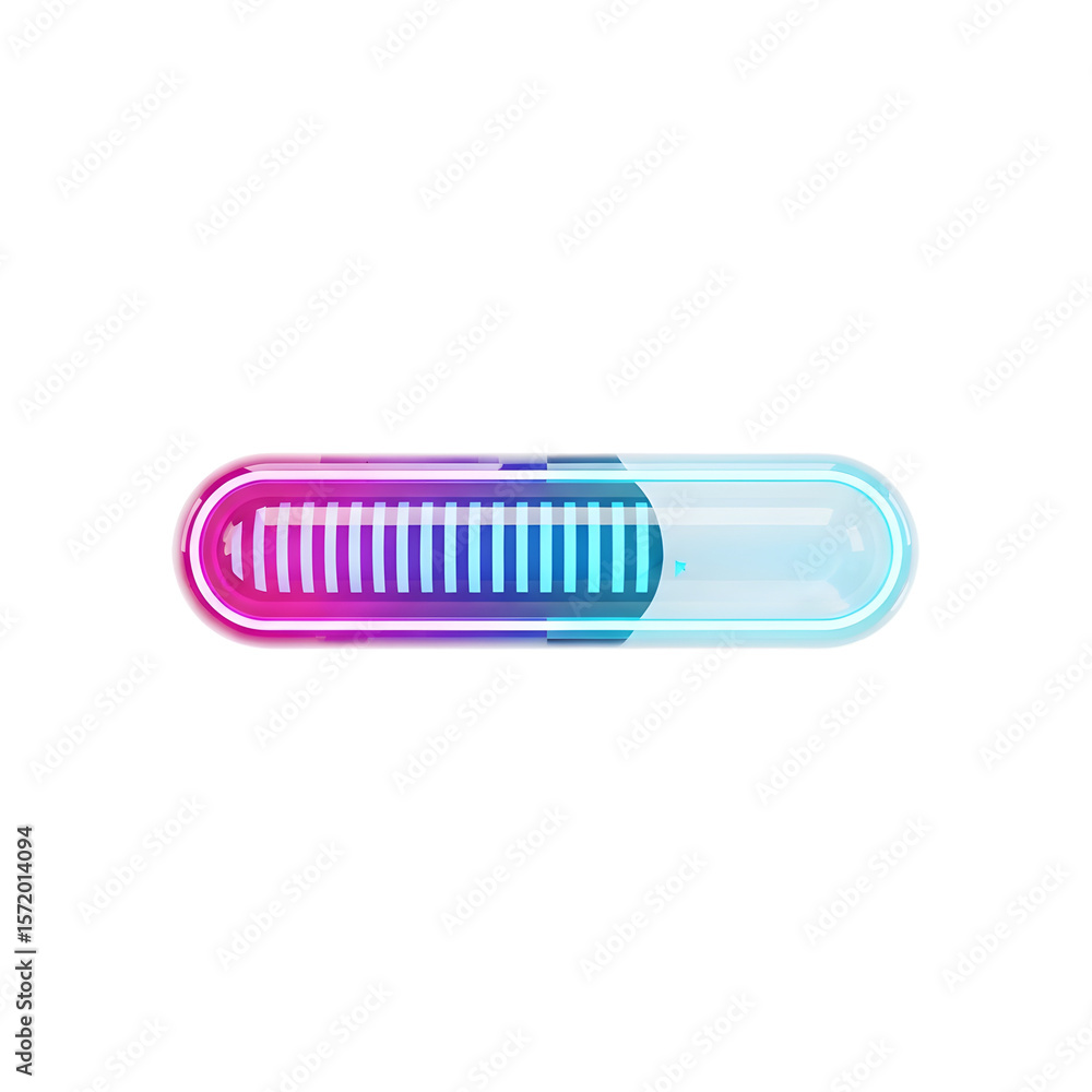 Poster glowing progress bar in vibrant pink and blue hues against a transparent backdrop. the bar signifies