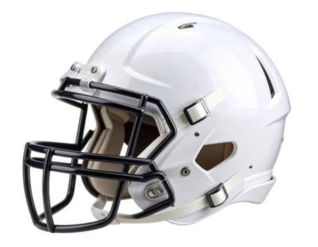 Side Profile of Modern White Football Helmet with Facemask, Isolated PNG