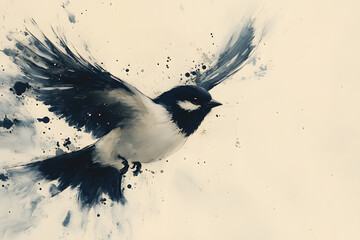 bird on a blue grunge background, concept design tattoo