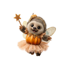 Obraz premium Adorable Hedgehog Fairy in Pumpkin Costume for Halloween