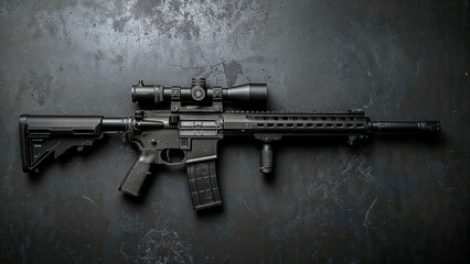 Dark grey ar-15 style rifle in industrial setting