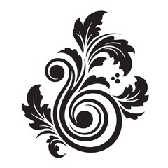Elegant black and white floral ornament swirl design for decorative vintage elements