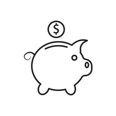 Line icon of piggy bank with coin. Perfect for savings, personal finance, investment planning, banking, financial security, budgeting, and money management concepts.