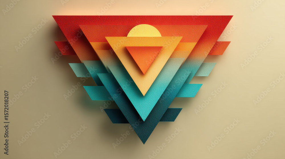 Poster geometric sunset triangle stack: abstract minimalist layered design