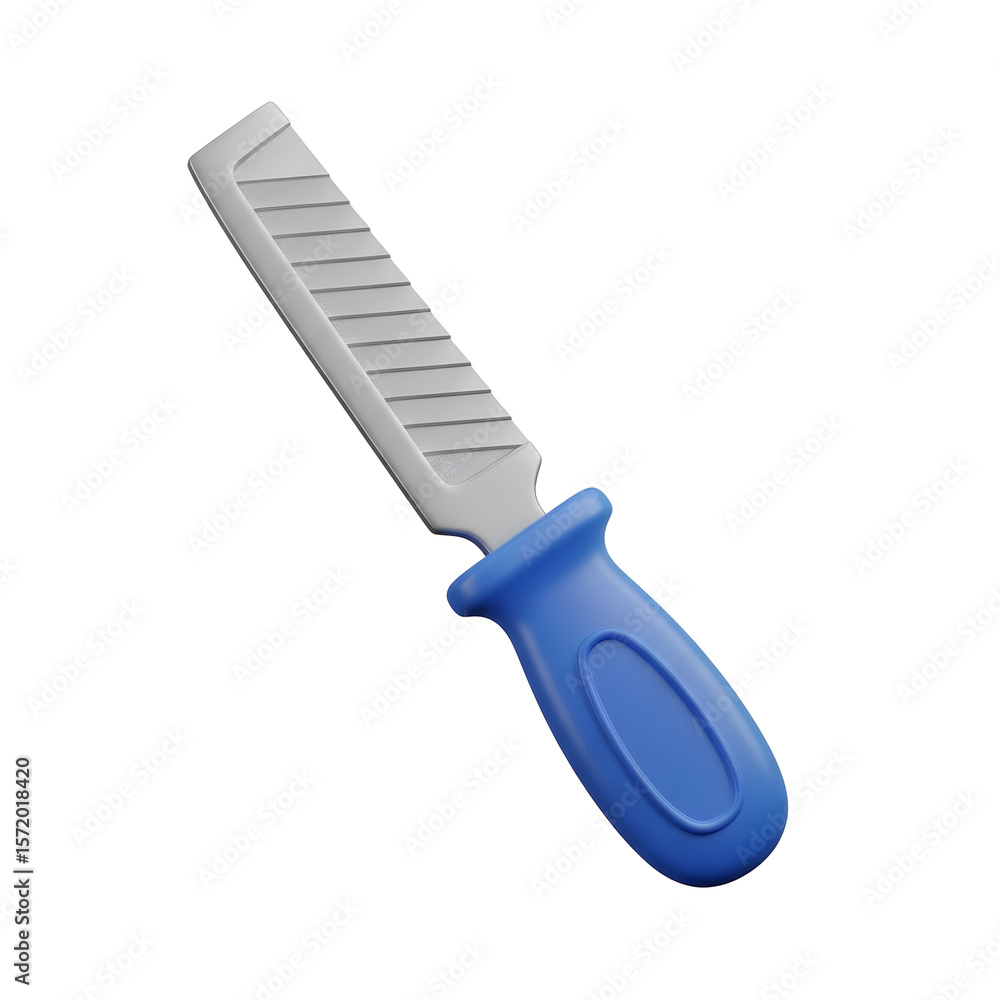 Poster 3d render of a hand file with a blue handle isolated against a transparent background. the file exhi