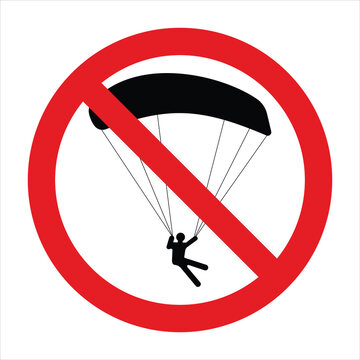 Red prohibition sign isolating paragliding activity, indicating safety restriction and preventing accidents