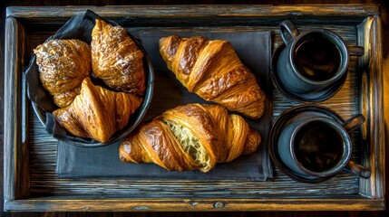 Baked Goods and Coffee on Wooden Tray