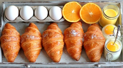 Rustic Breakfast Tray with Pastries and Fruit