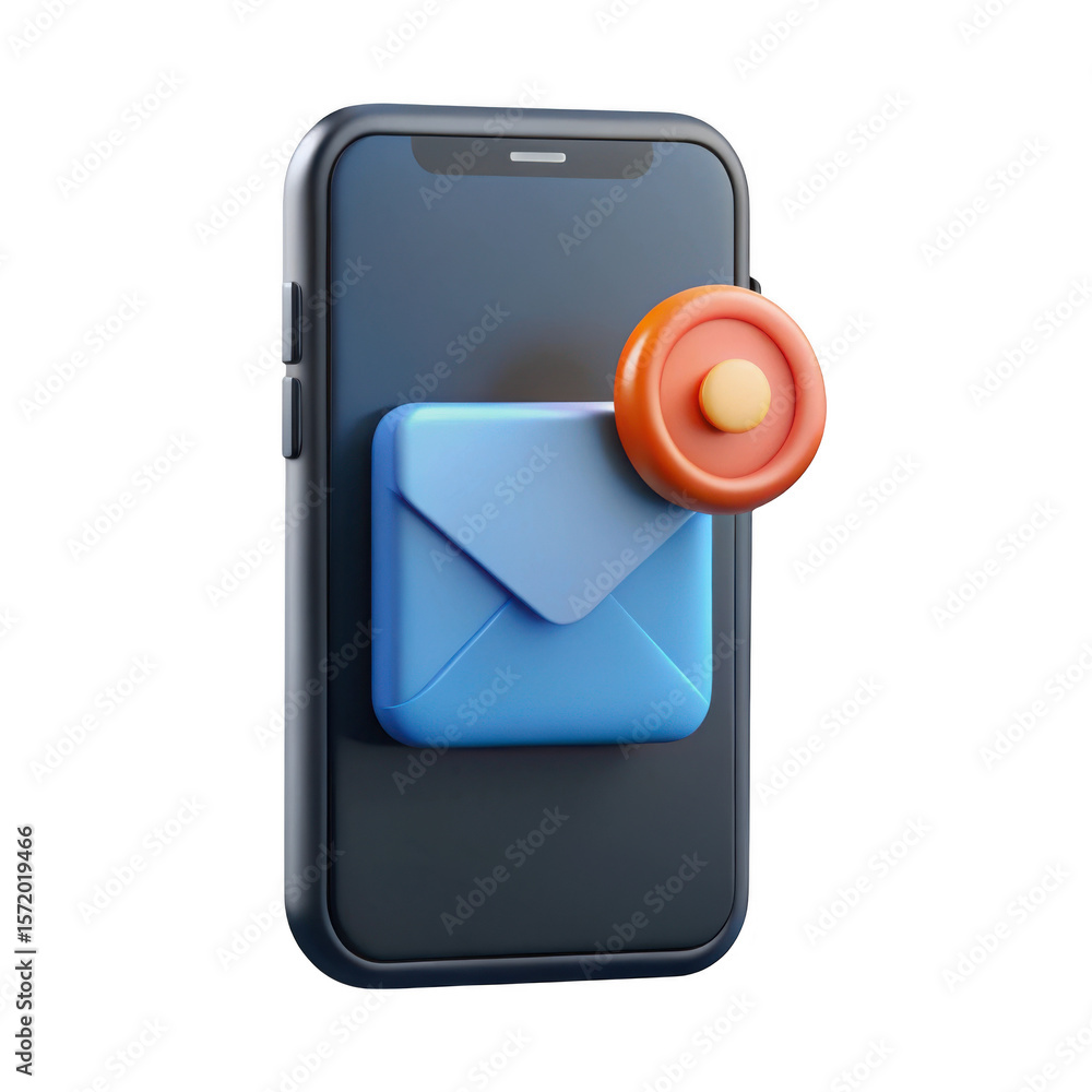 Poster 3d realistic smartphone email notification icon isolated on transparent background