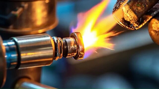 Torch heating a metal component with a flame