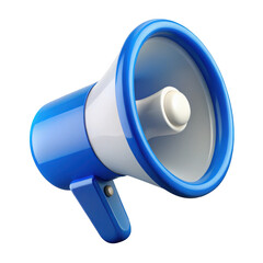 3d realistic blue megaphone isolated on transparent background
