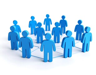 Blue group of people icons representing social network connection on clean background.