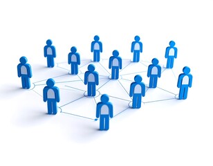 Blue group of people icons representing social network connection on clean background.