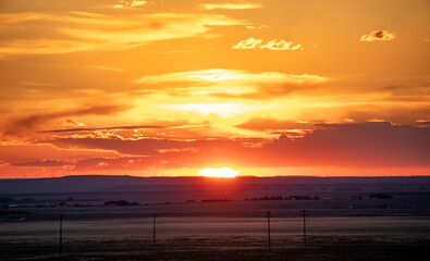 Bright orange sunset in wyoming