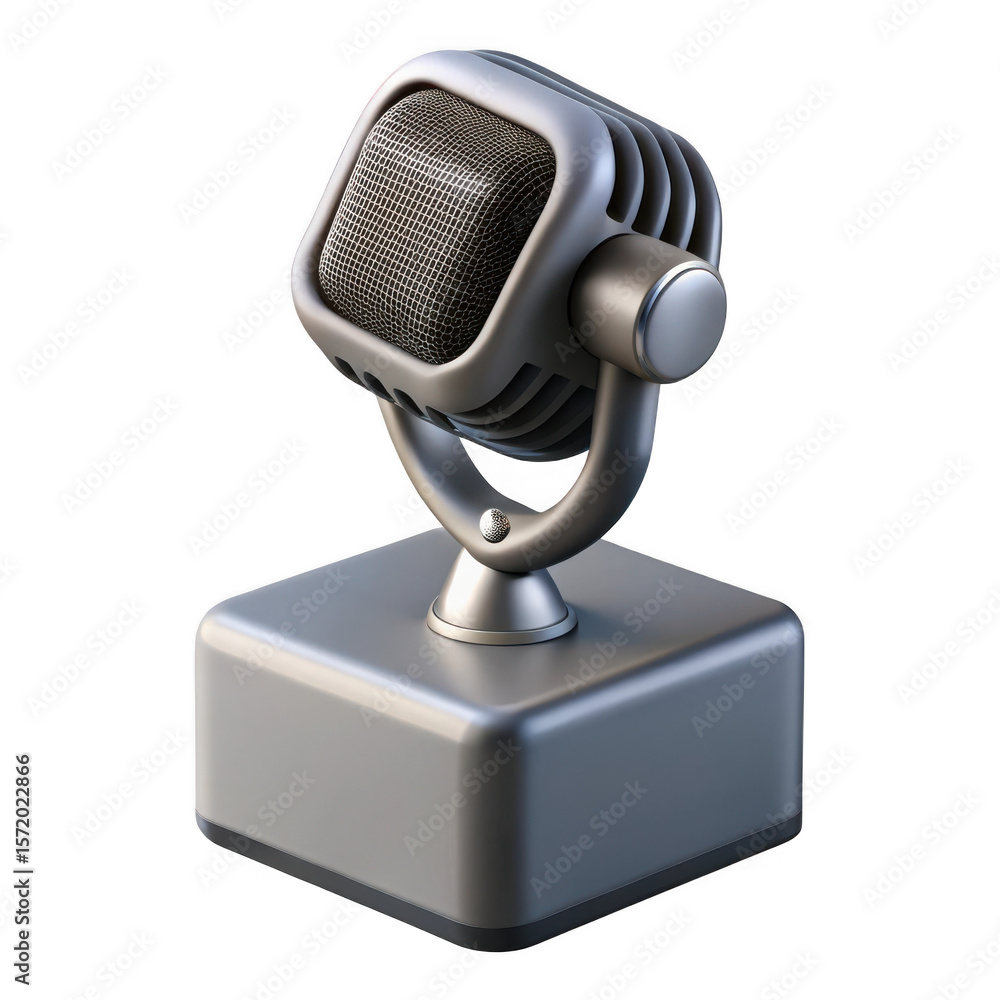 Poster 3d retro microphone render isolated on transparent background