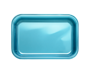 Glossy Light Blue Rectangular Tray on Transparent Background, PNG