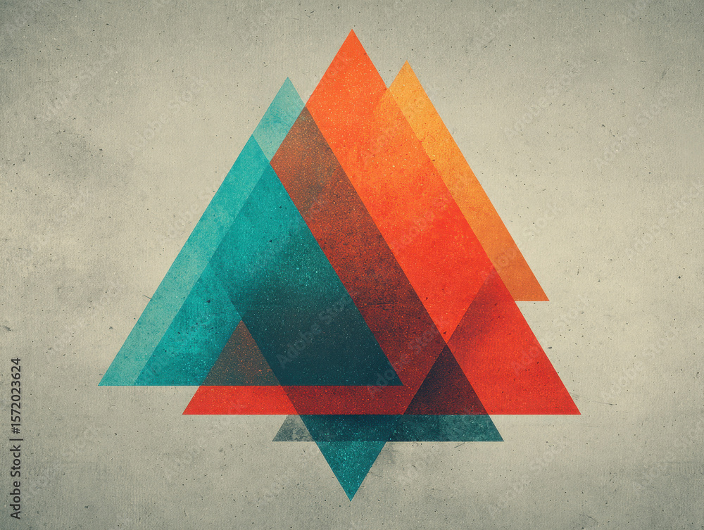 Poster overlapping triangles: modern abstract design in orange and teal