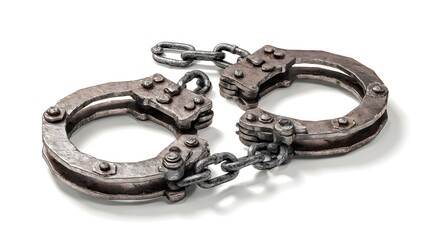 Detailed metal handcuffs, representing imprisonment or law enforcement