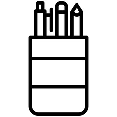 Minimalist line drawing of a pen and pencil holder perfect for school and office supplies.