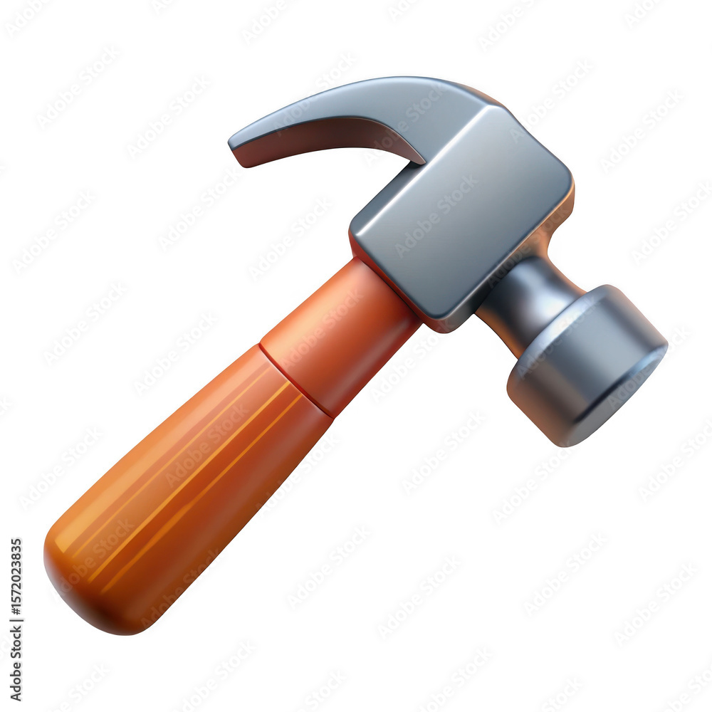 Poster 3d realistic hammer with orange handle isolated on transparent background