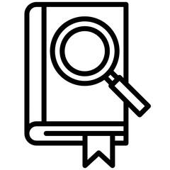 Open book with magnifying glass illustrates research, reading, education, knowledge and exploration.