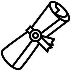 Graduation certificate scroll tied with a ribbon in a simple outline for education and academic achievement.