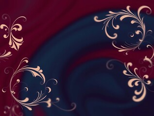 Elegant swirl frame with floral elements against a blurred color gradient