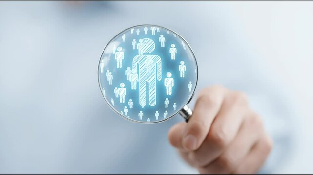 A person is holding a magnifying glass over a picture of a man