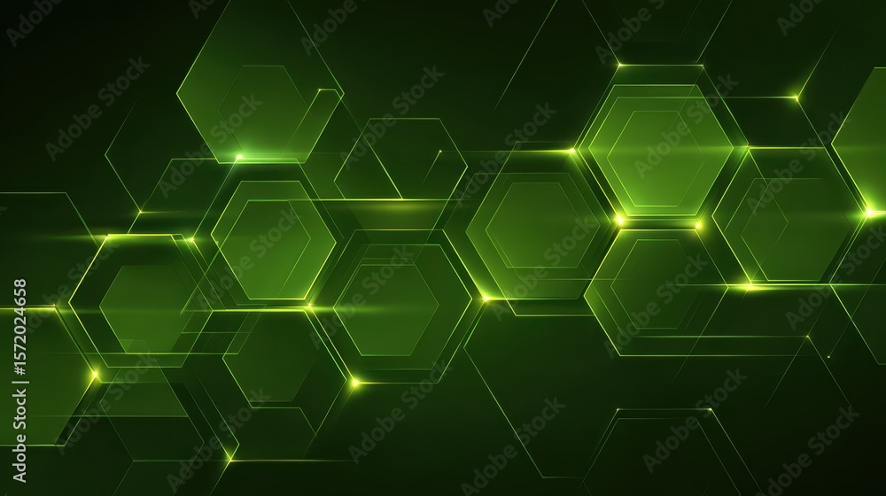 Aufkleber futuristic abstract green background with overlapping transparent hexagons and glowing lines, tech n