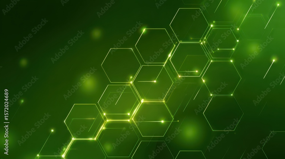 Aufkleber futuristic abstract green background with overlapping transparent hexagons and glowing lines, tech n
