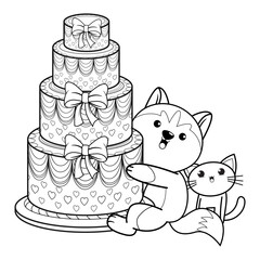 Happy Birthday Coloring Page with cute husky