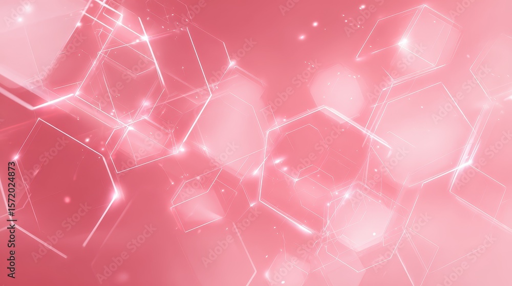 Aufkleber futuristic abstract pink background with overlapping transparent hexagons and glowing lines, tech ne