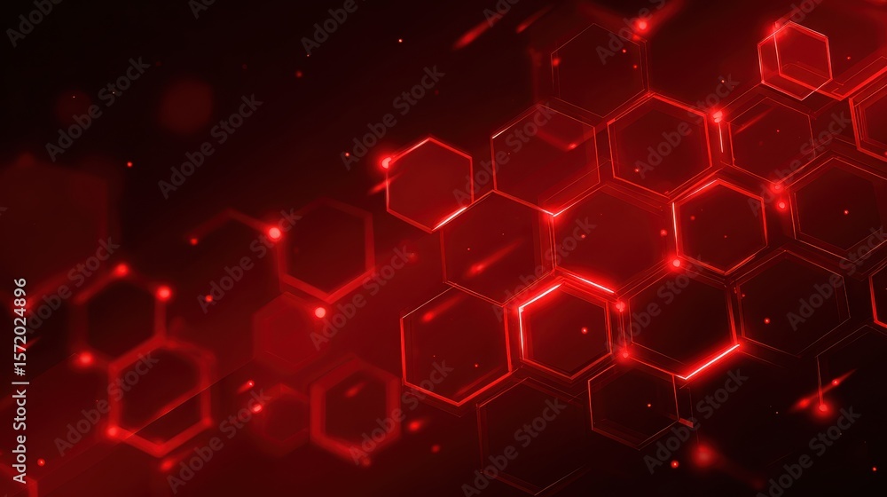 Aufkleber futuristic abstract red background with overlapping transparent hexagons and glowing lines, tech net