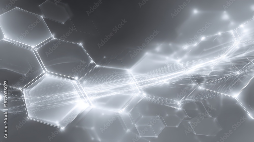 Aufkleber futuristic abstract silver background with overlapping transparent hexagons and glowing lines, tech 
