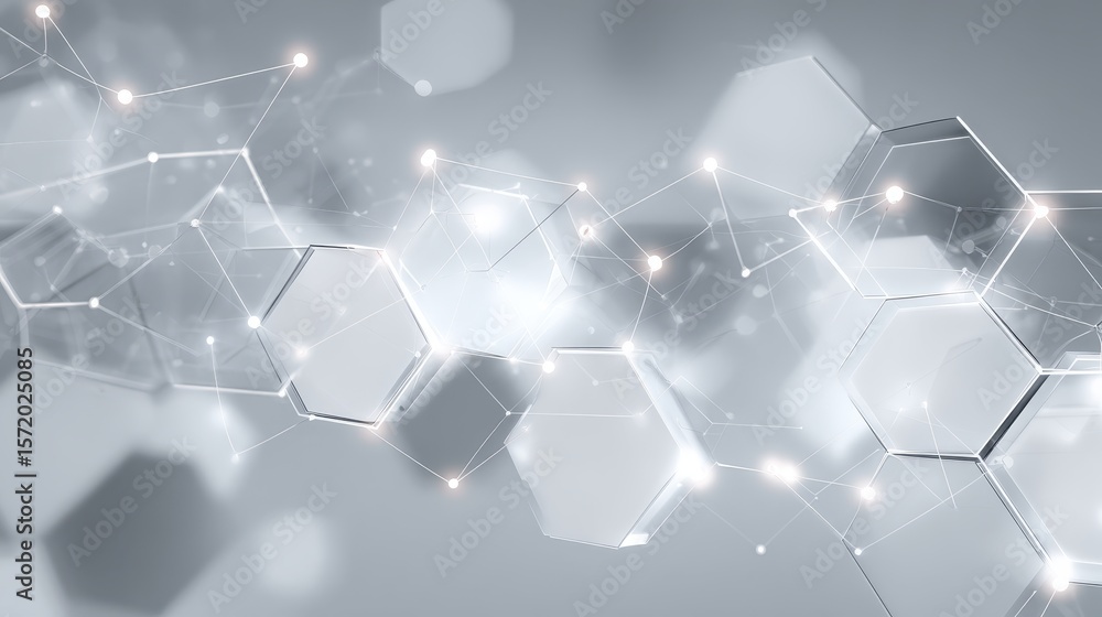 Aufkleber futuristic abstract silver background with overlapping transparent hexagons and glowing lines, tech 
