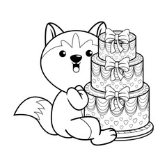Happy Birthday Coloring Page with cute husky