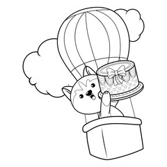 Happy Birthday Coloring Page with cute husky