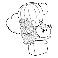 Happy Birthday Coloring Page with cute husky