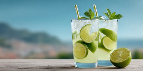 Fresh Natural Lemonade Glasses for National Independent Beer Run Day Summer with Eco-Friendly Paper Straws in Outdoor Lifestyle Marketing Campaigns