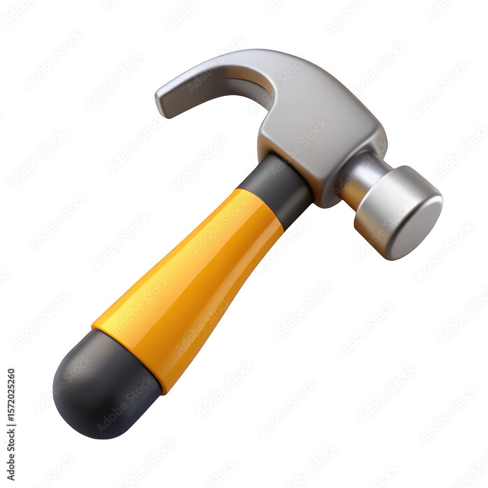 Poster 3d realistic hammer with orange handle isolated on transparent background