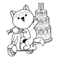 Happy Birthday Coloring Page with cute husky