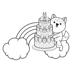 Happy Birthday Coloring Page with cute husky