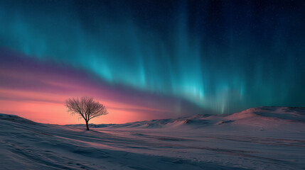 Northern lights glow in winter