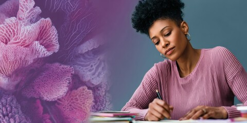 Modern Professional Young Woman Focused on Late Night Study Premium Academic Lifestyle Content for Online Course Marketing and Educational Advancement