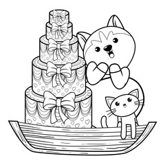 Happy Birthday Coloring Page with cute husky
