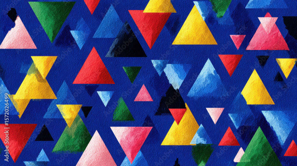 Poster colorful triangle pattern on textured blue background - abstract design