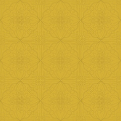 Fototapeta premium Seamless Geometric Floral Line Art on Gold Background with Black Lines – Vector Pattern for Fabric, Tile, and Wallpaper Design
