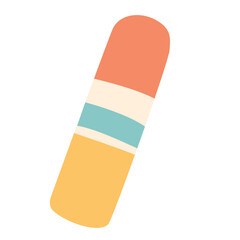 Colorful eraser with orange, white, blue, and yellow segments. Flat illustration perfect for school supplies, drawing tools, or kids' education themes.