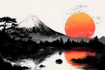 sunset in the mountains, concept design tattoo