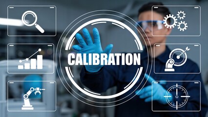 Calibration process illustrated with worker in laboratory environment